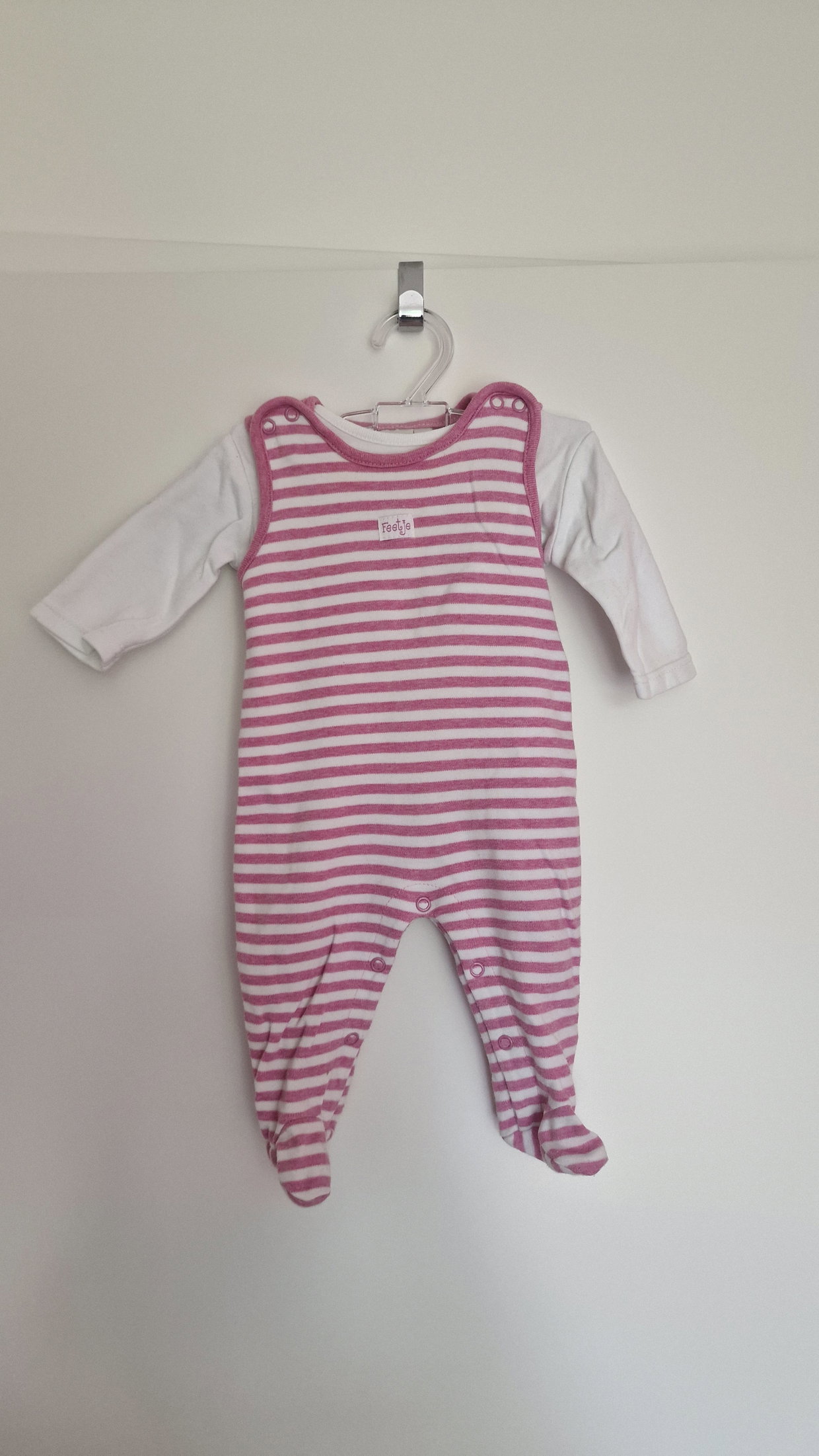 Set Strampler + Langarmshirt pink/weiß gestreift 