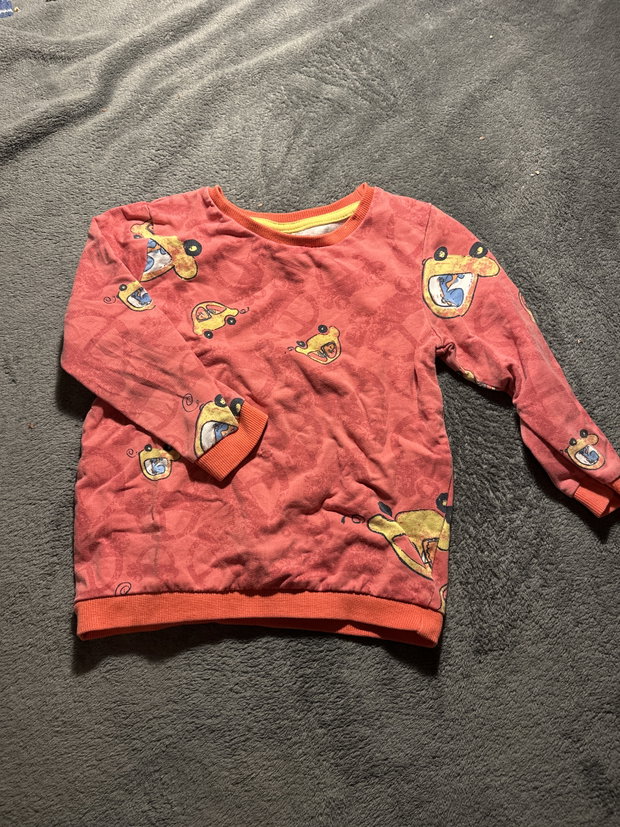 Roter Pullover mit Autos 