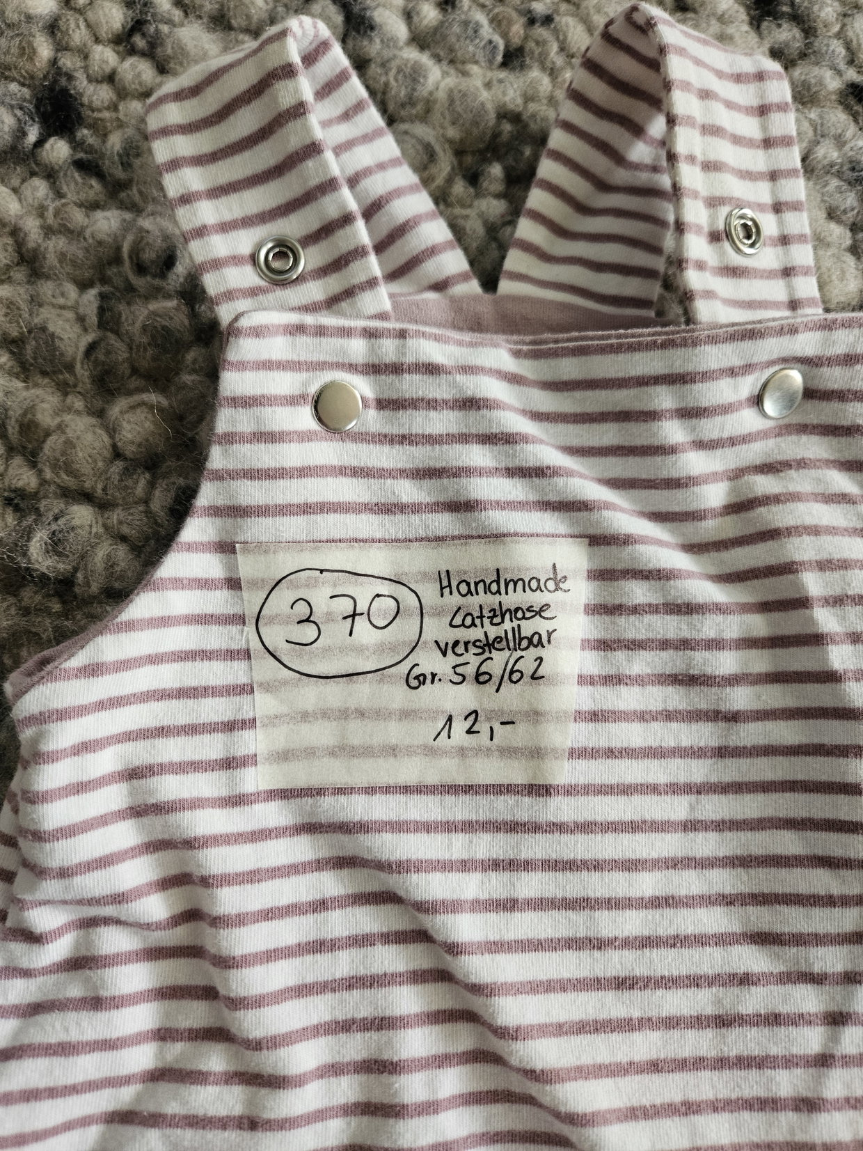 Handmade Latzhose Mauve/geringelt 56/62