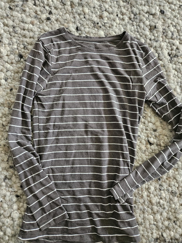 Langarmshirt dunkelgrau Streifen XS