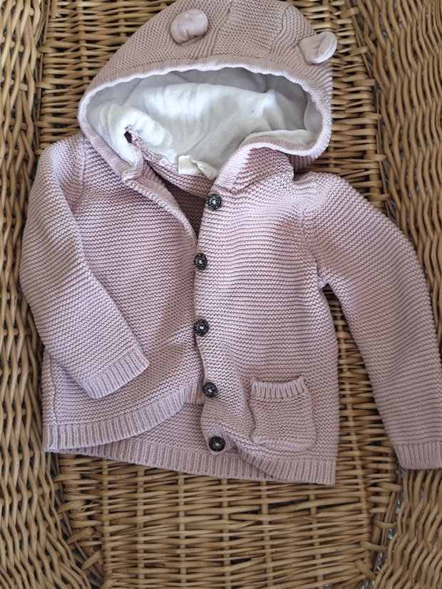 Strickjacke rosa mit Teddyohren 62/68