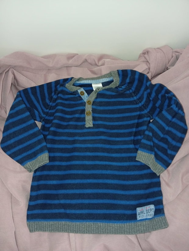 💙🩶 Pullover in Blau-Dunkelgrau gestreift – Größe 86