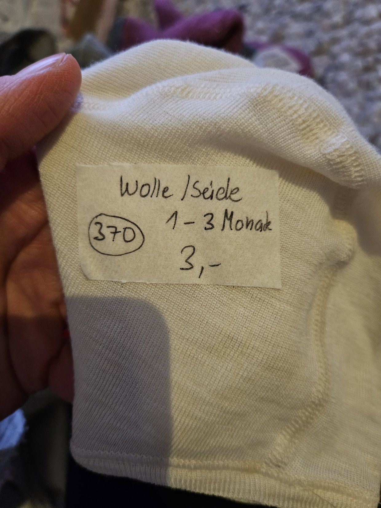 Wolle Seide Haube Mütze 1-3 Monate creme