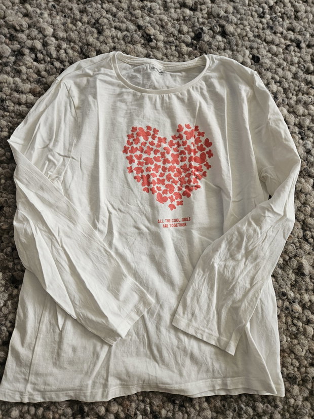 Vertbaudet Langarmshirt 158 creme mit Herz Schmetterling 