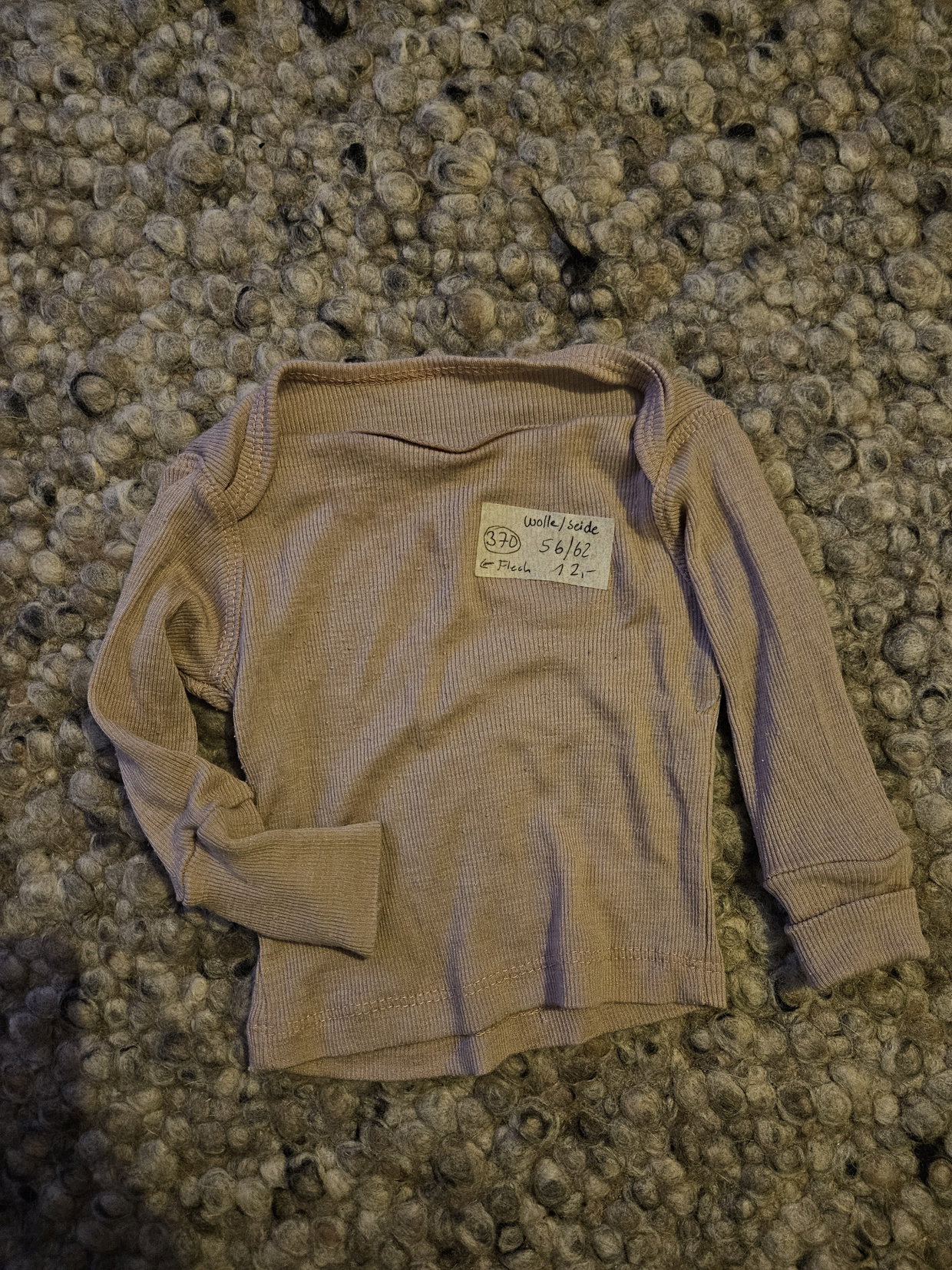 Langarmshirt handmade Wolle Seide 56-62 Mauve