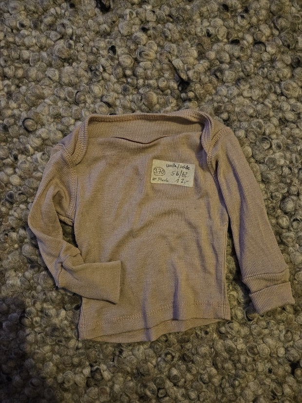 Langarmshirt handmade Wolle Seide 56-62 Mauve