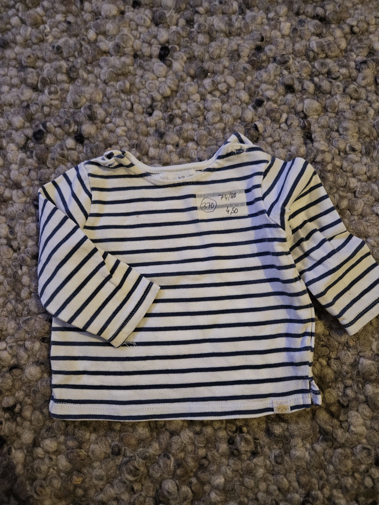 Zara Langarmshirt 74/80 wriß/schwarz gestreift