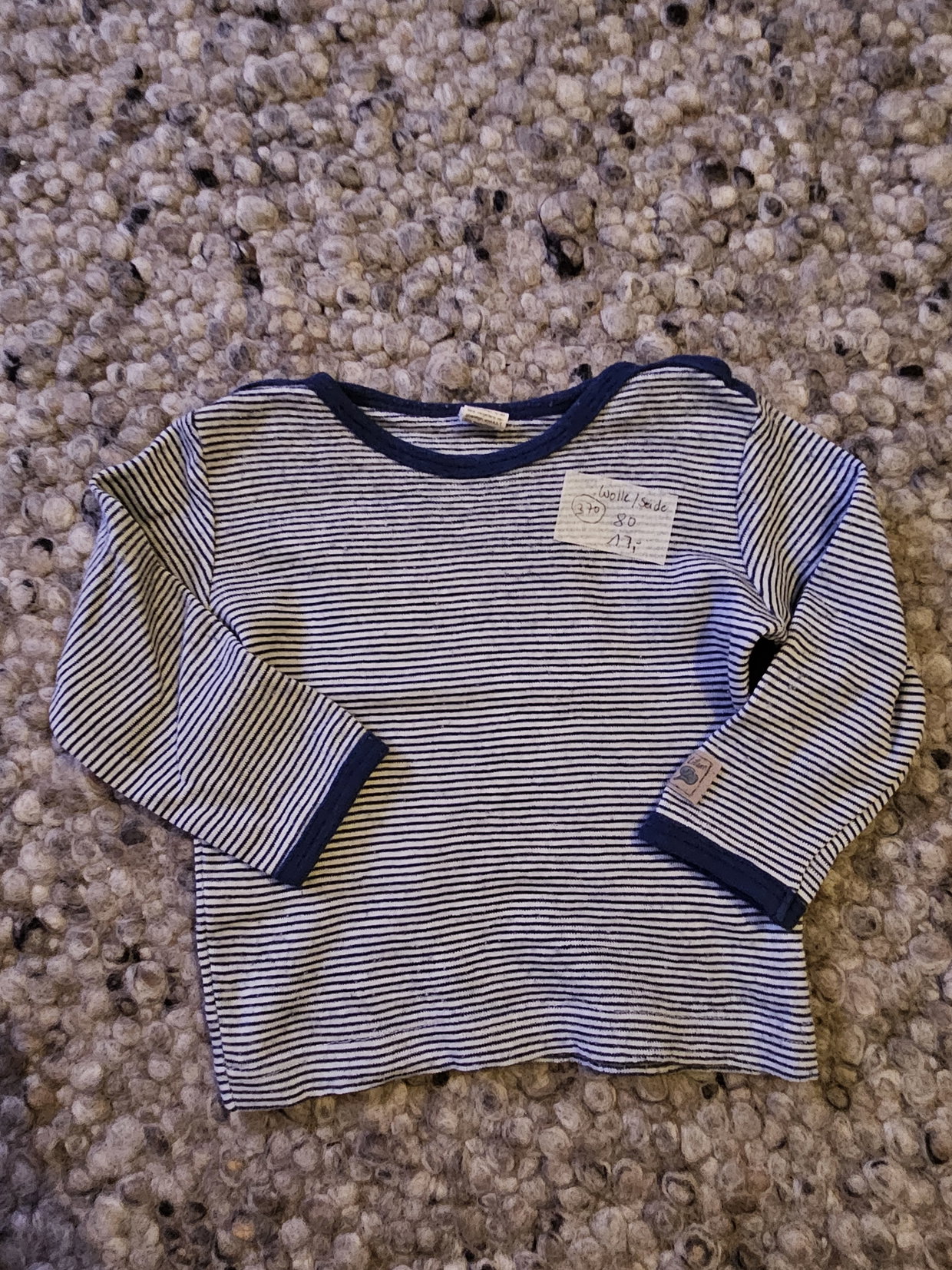 Lilano Wolle Seide böau geringelt Merino Langarmshirt  Gr. 80 