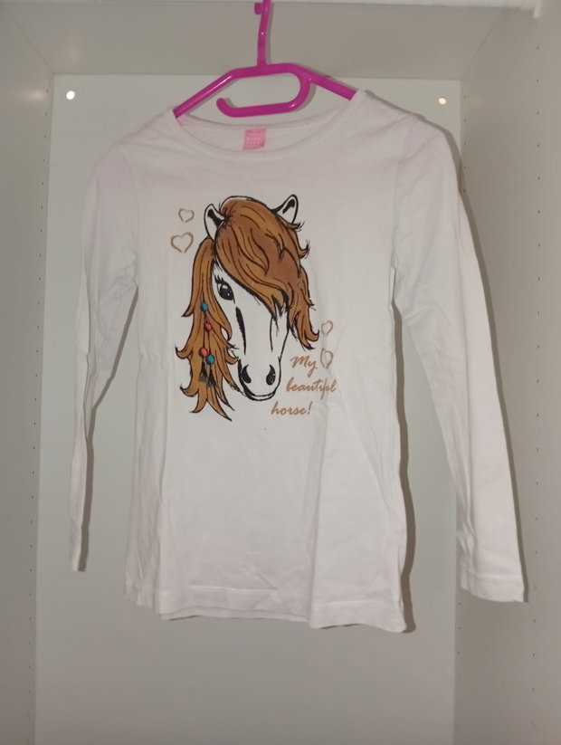 🐴 Cremeweißer Pullover mit Pferdekopf-Motiv – Gr. 128