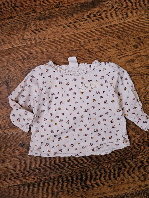 Langarmshirt Rüschen weiß mit Blumen 68