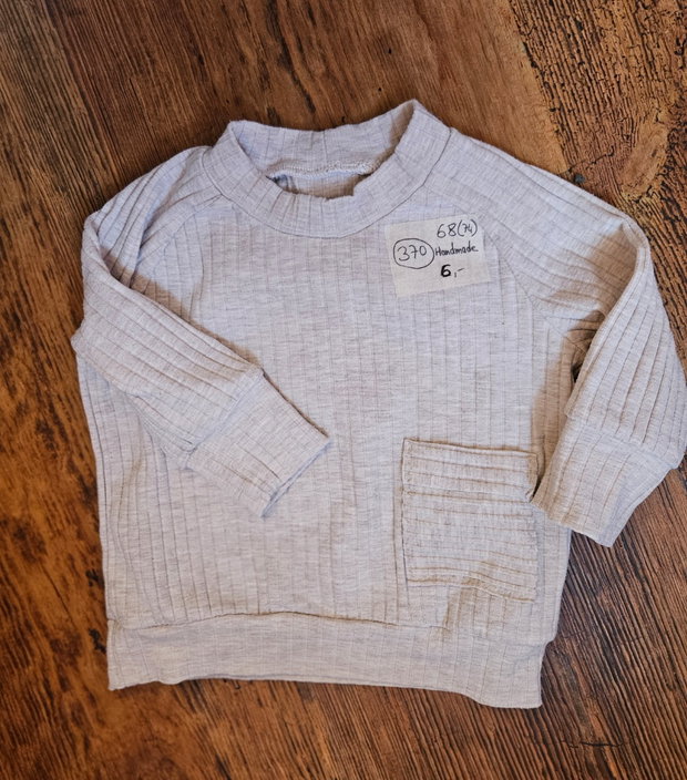 Handmade langarmshirt gr. 68 grau/beige breitripp