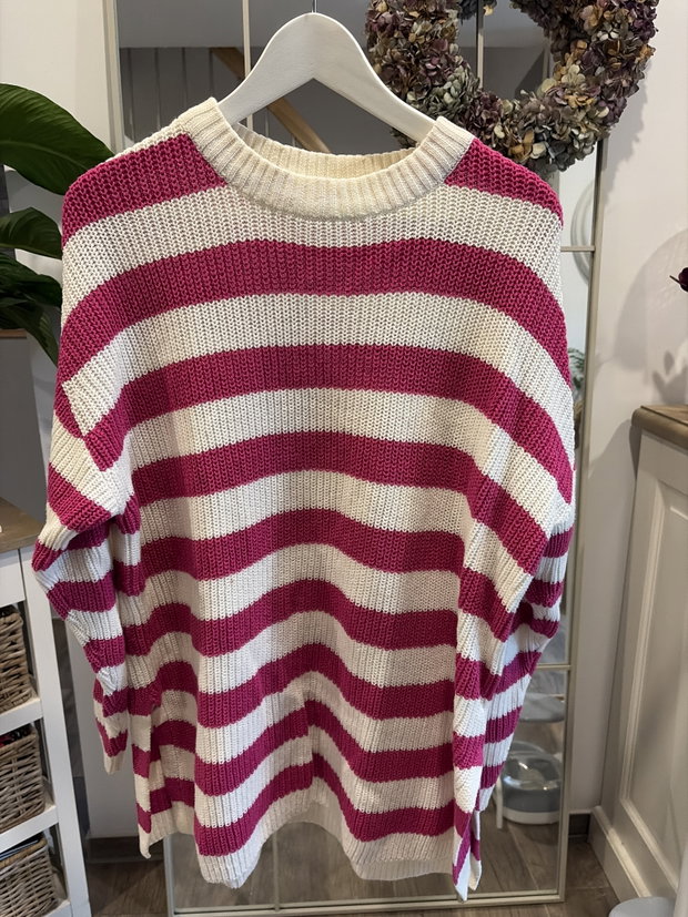 Strickpullover gestreift pink/weiss