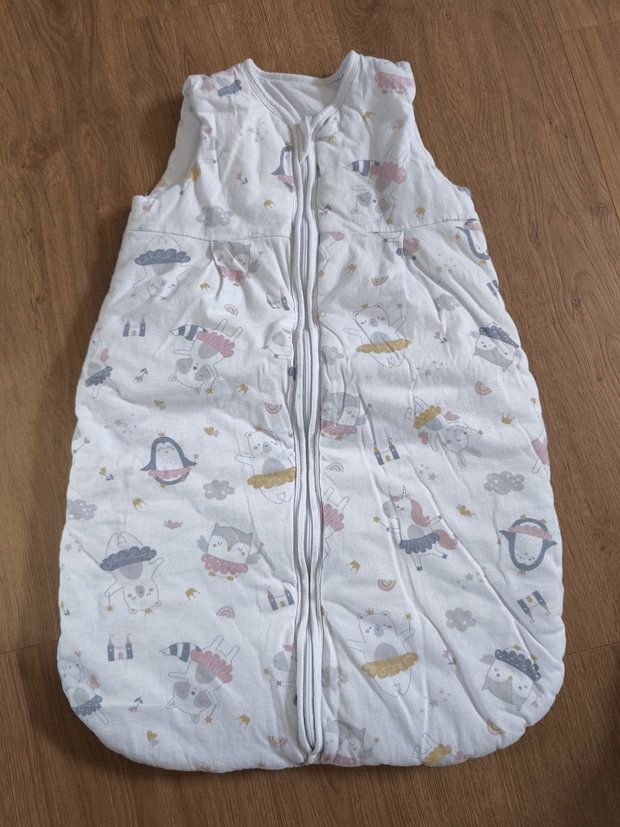 Schlafsack 68-74 weiß mit Tieren (Ganzjahres) 