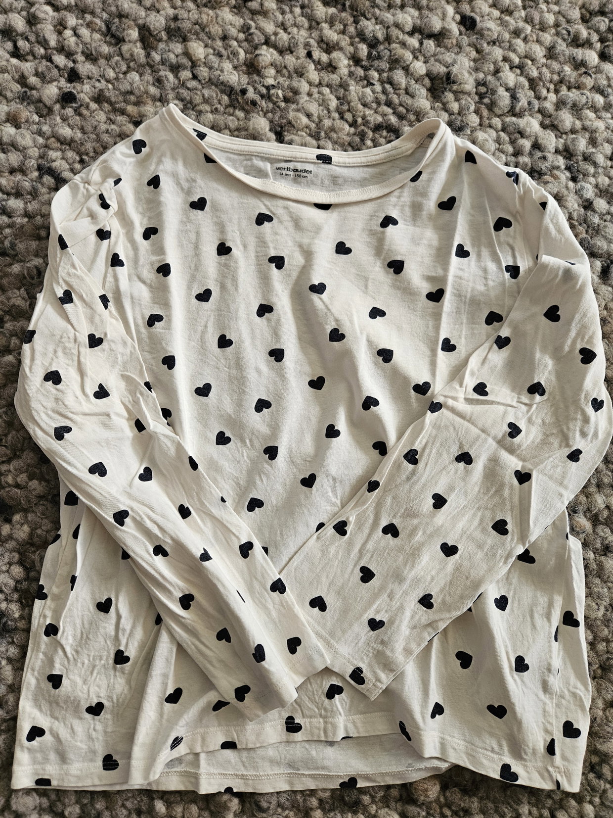 Vertbaudet Langarmshirt 158 weiß mit herzen anthrazit 