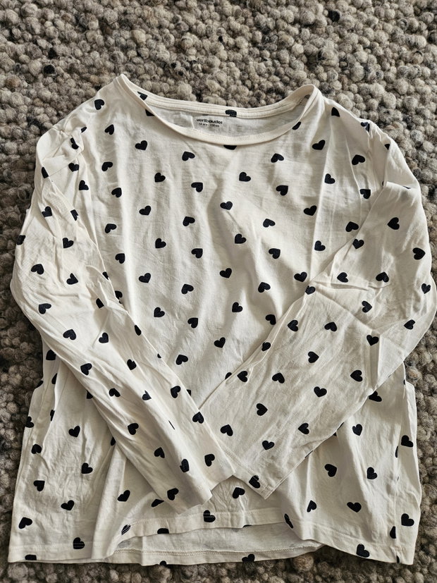 Vertbaudet Langarmshirt 158 weiß mit herzen anthrazit 