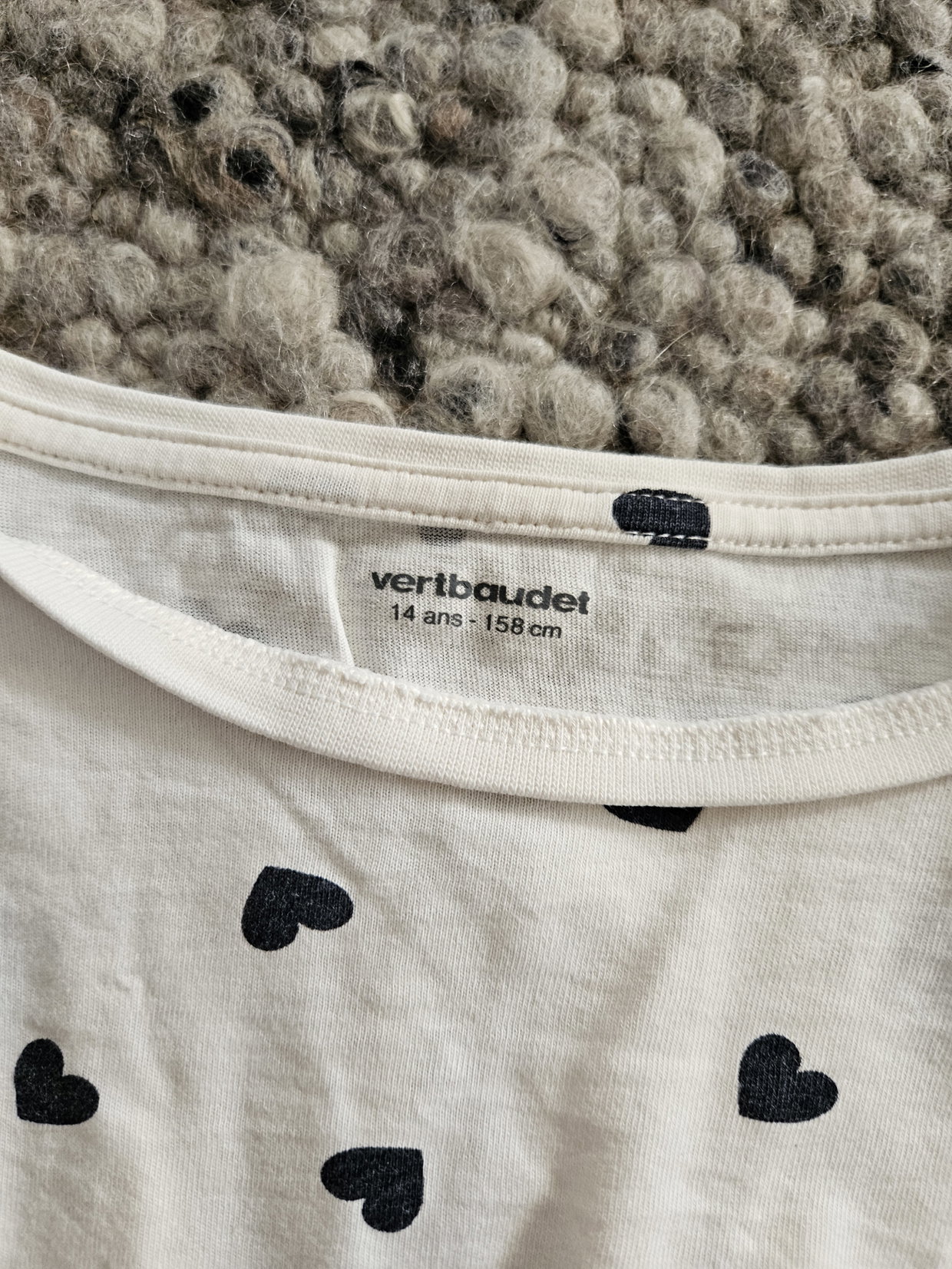 Vertbaudet Langarmshirt 158 weiß mit herzen anthrazit 