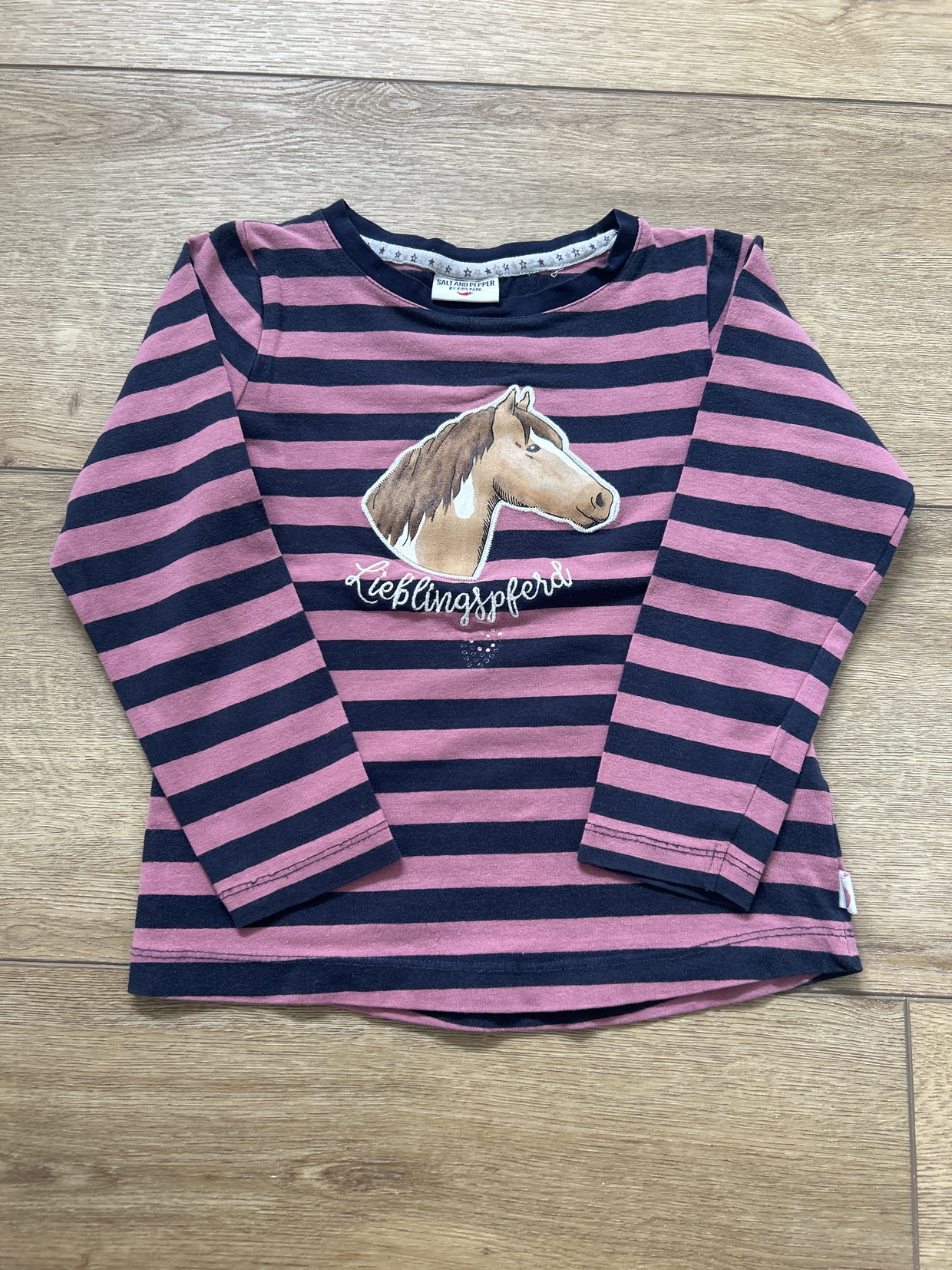Langarm Shirt, gestreift Pferd 104/110
