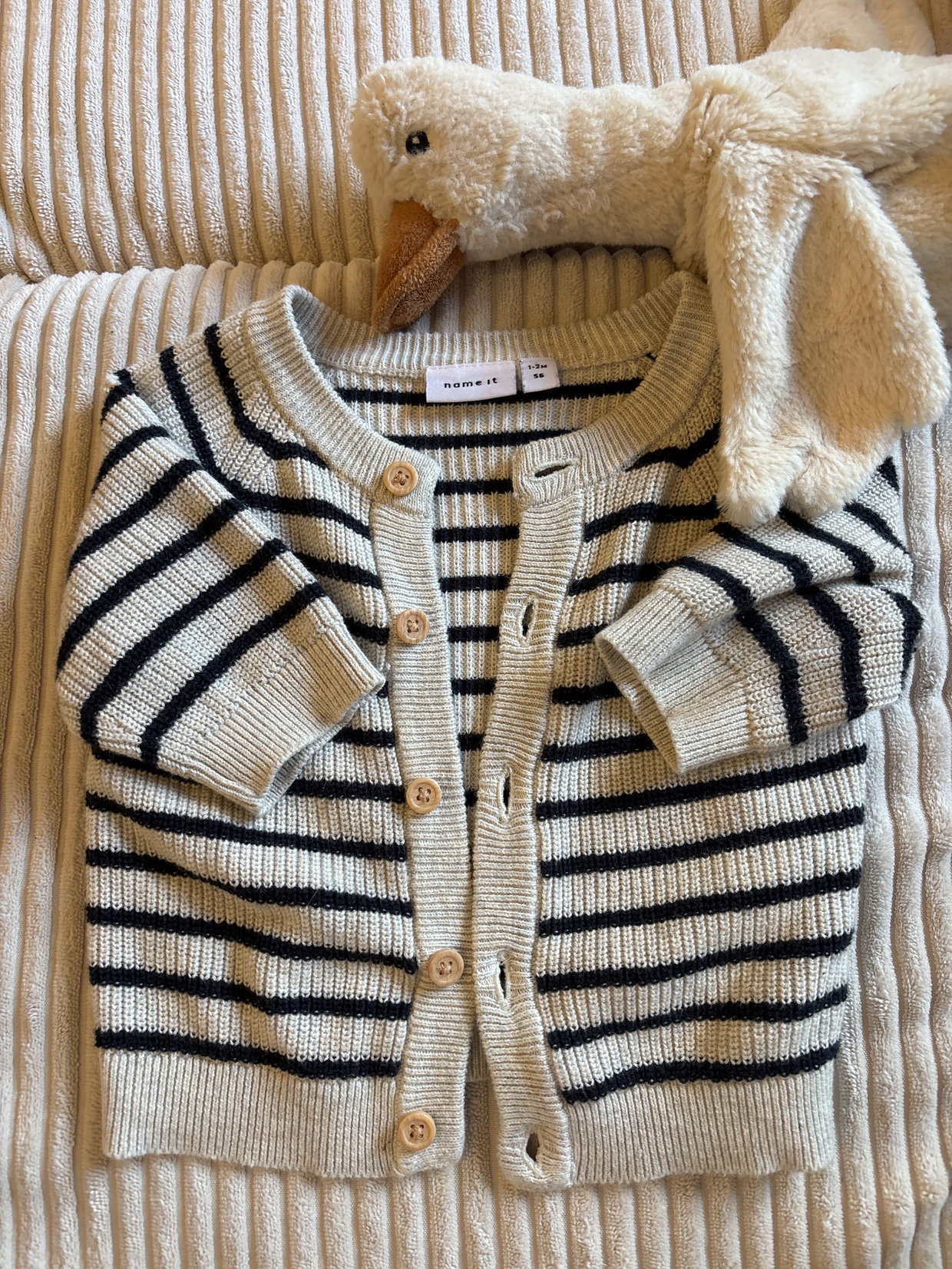 Strickjacke, beige-blau gestreift, Name it, Größe 56
