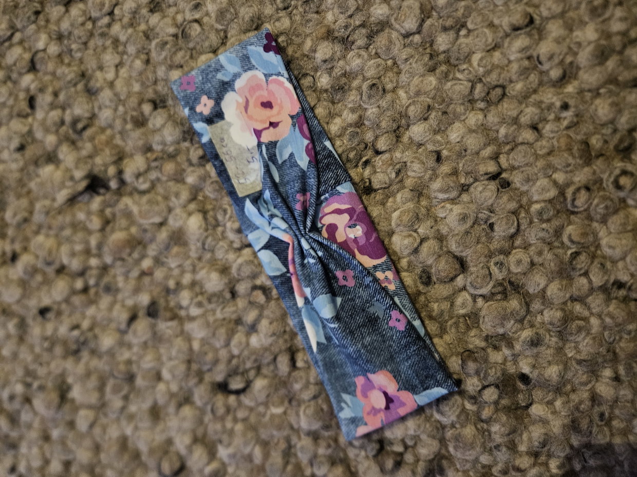 Stirnband 49-53 cm blau Blumen