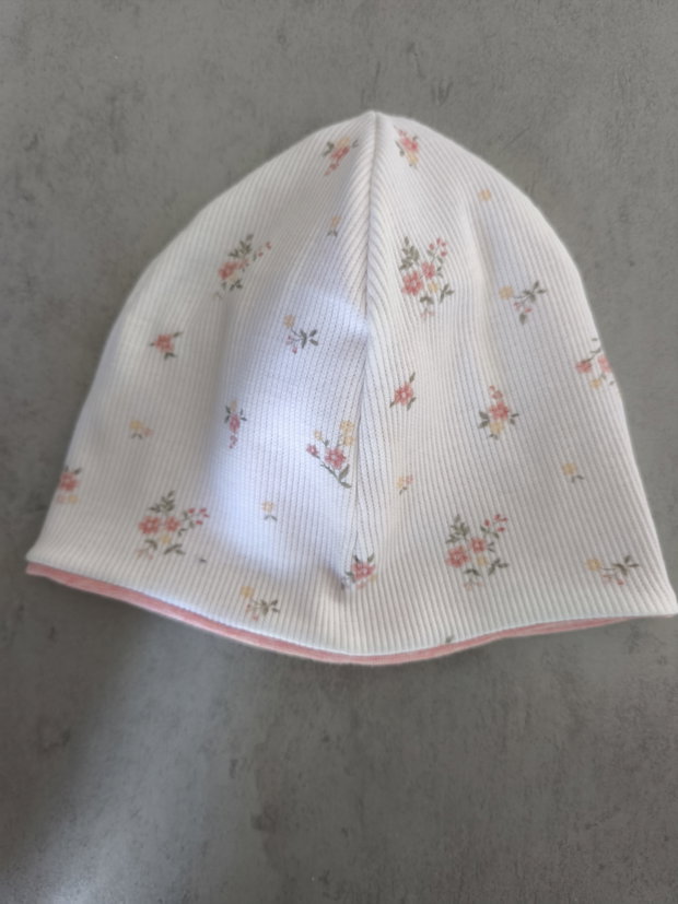 Ripp wende Beanie handmade neu Blumen 