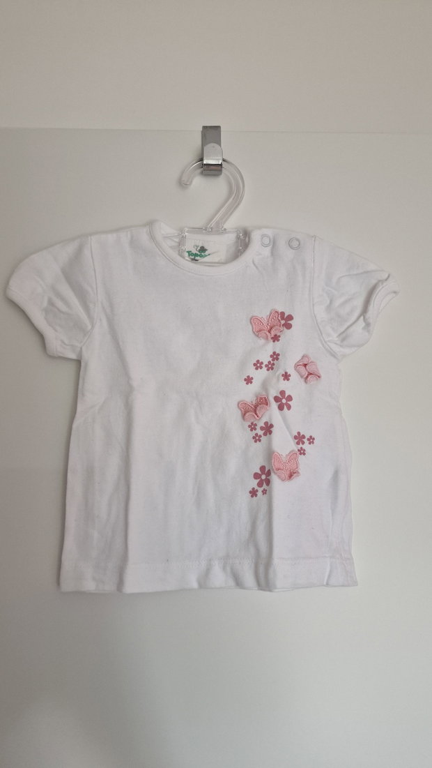 T- Shirt weiß-rosa (Schmetterlinge+ Blumen)