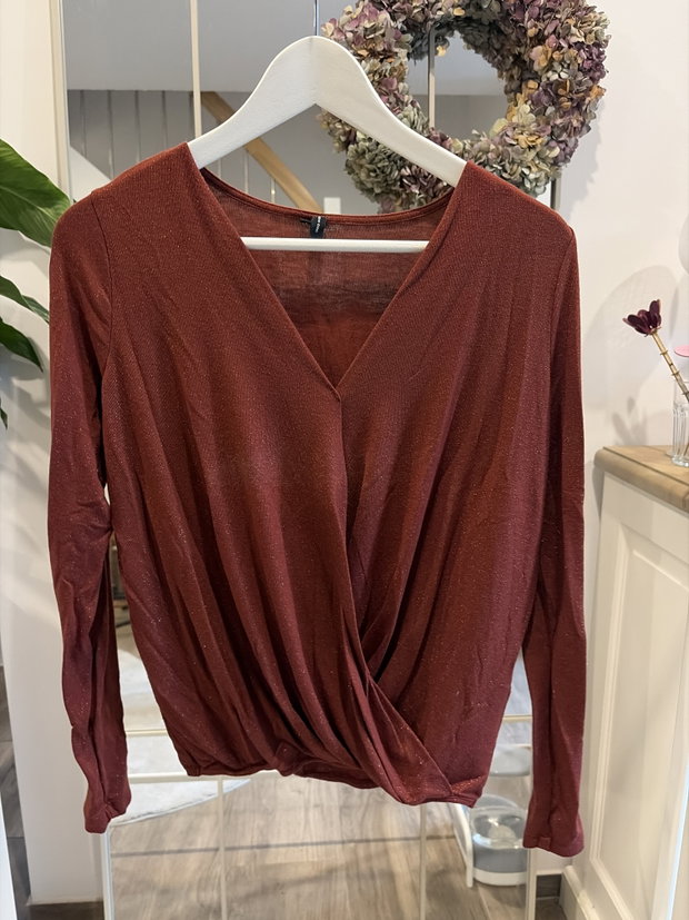 Langarmshirt - rot/gold Glitzer 