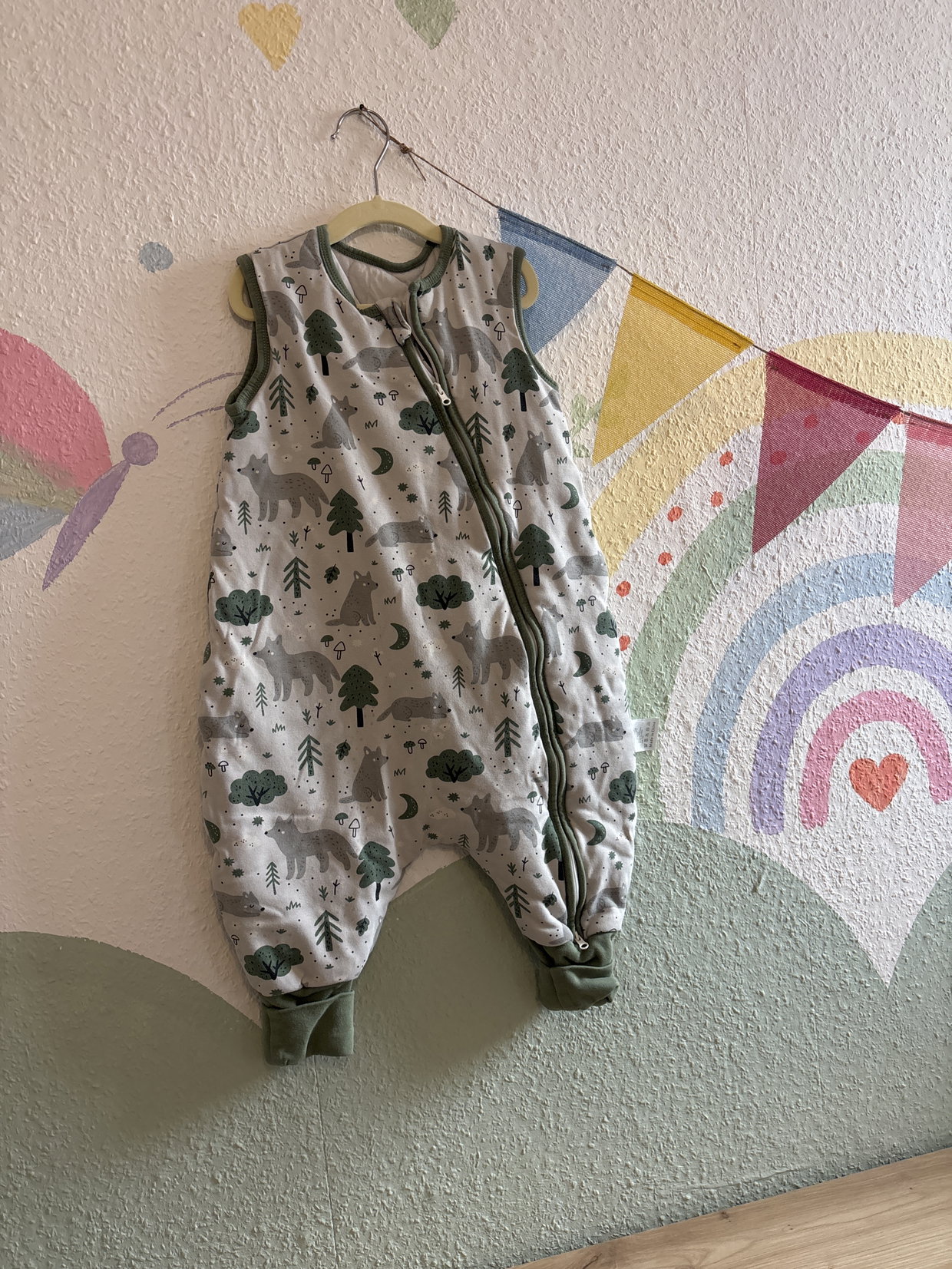 Schlafsack grün Wölfe 90 cm lang 