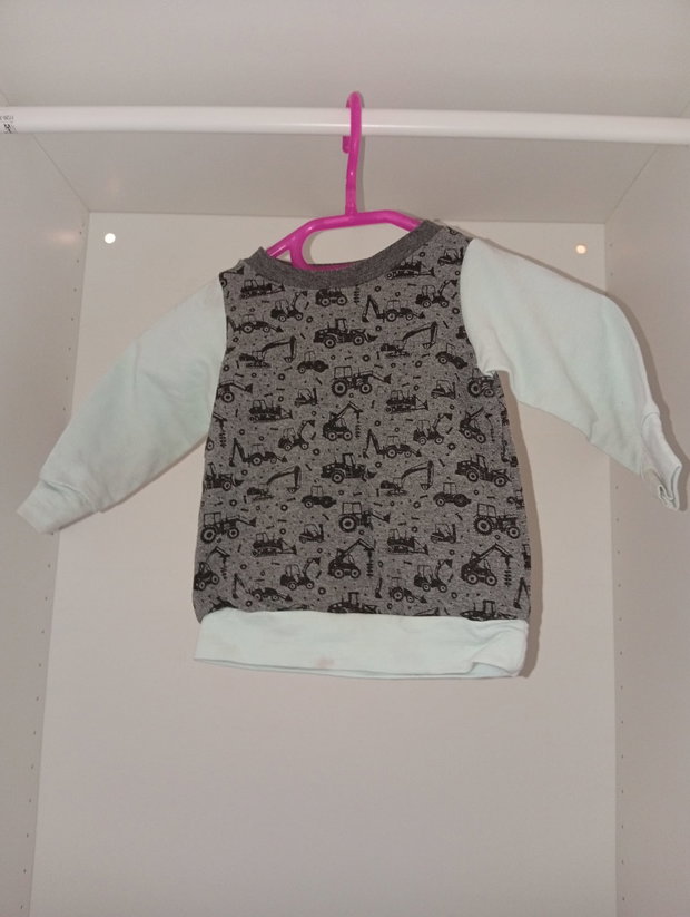 Blaue Grauer Minnie-Baby-Pullover mit Baustellenfahrzeugen 💙🚜