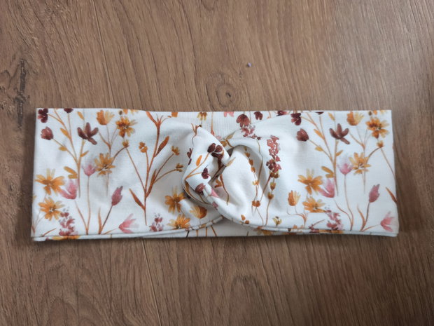 Knoten Stirnband weiß braune Blumen 