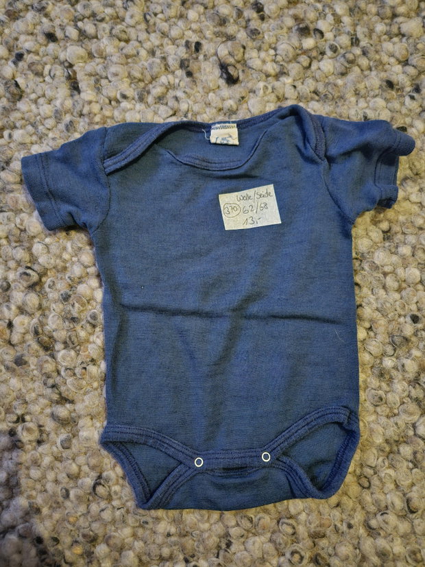 Wolle Seide Kurzarmbody Cosilana 62/68 blau 