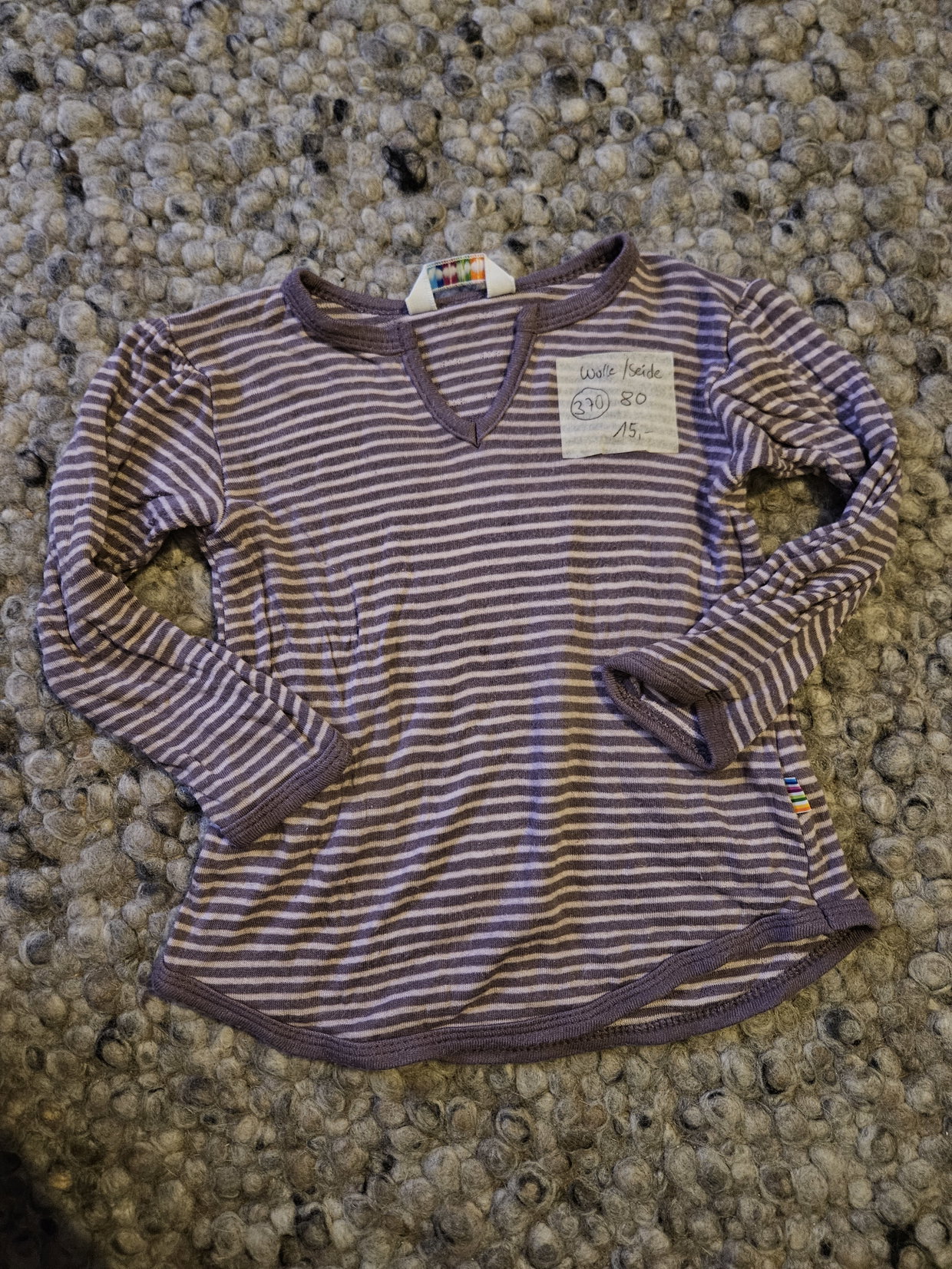 Wolle Seide Langarmshirt Joha Gr. 80 lila geringelt