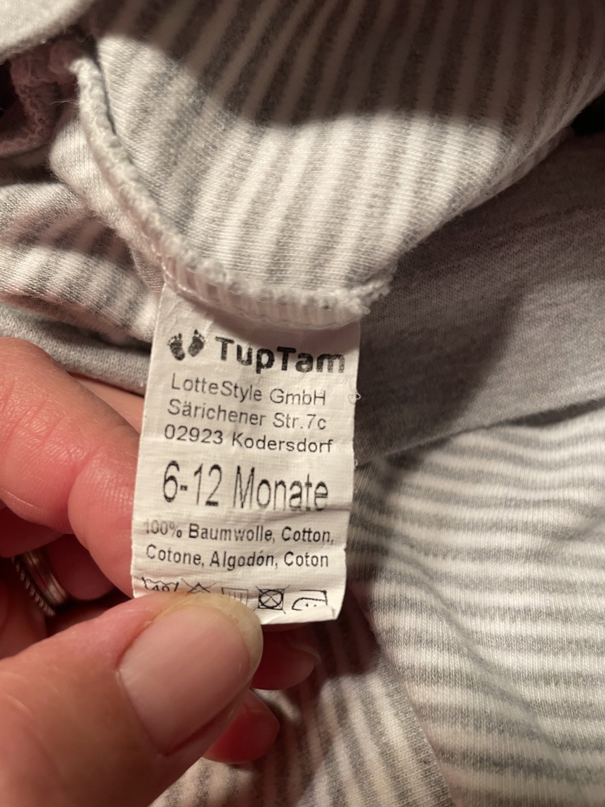 Pucksack, grau gestreift, 6-12 Monate