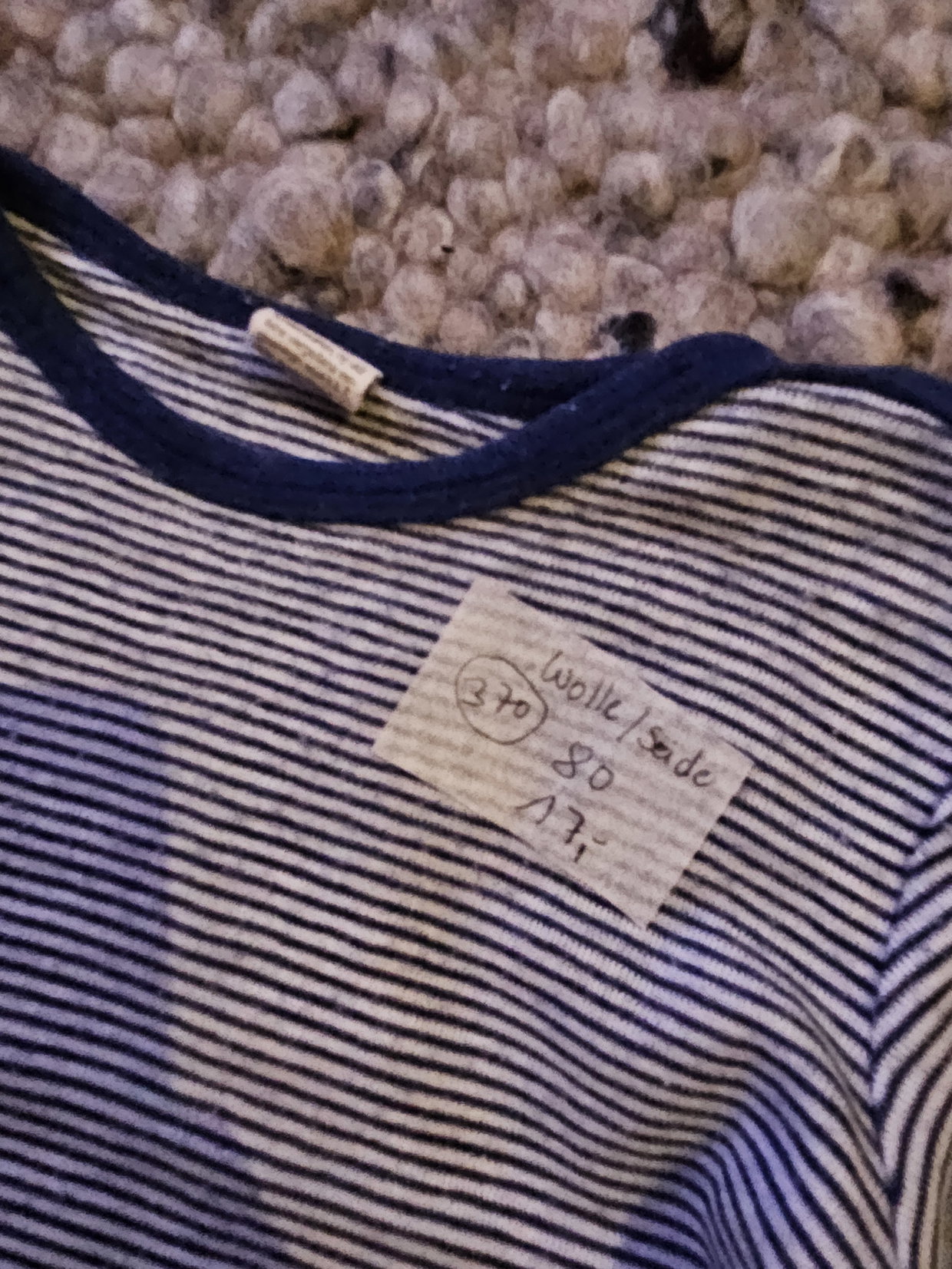Lilano Wolle Seide böau geringelt Merino Langarmshirt  Gr. 80 