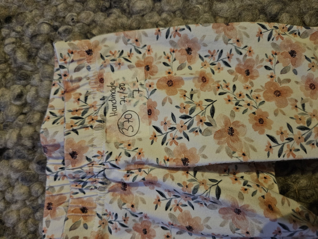 Handmade Leggins Blumen 74/80 weiß rosa