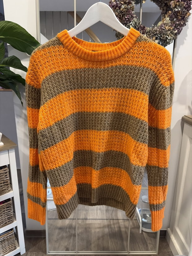 Strickpullover gestreift orange/braun